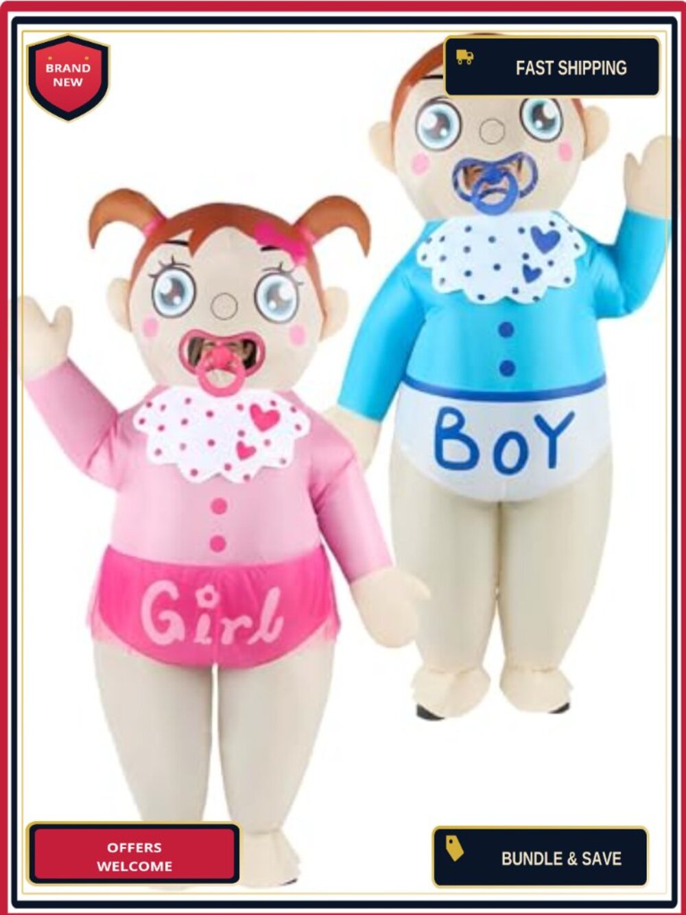 2 Pc Inflatable Baby Costume for Adults Gender Reveal Blow Up Suit